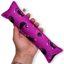 Load image into Gallery viewer, Rattle Catnip Kicker Toy - Purple with Black Cats