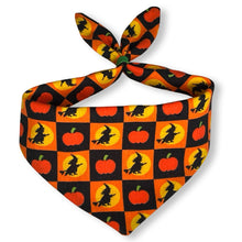 Load image into Gallery viewer, Cat Bandana - Vintage Witches & Pumpkins Checkered