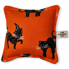 Load image into Gallery viewer, The Punchy Pillow - Black Halloween Cats on Orange