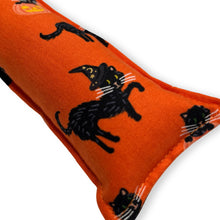 Load image into Gallery viewer, Rattle Catnip Kicker Toy - Black Halloween Cats on Orange