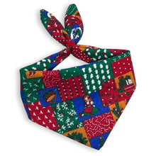 Load image into Gallery viewer, Cat Bandana - Vintage Patchwork Christmas (Blue, Red Green)
