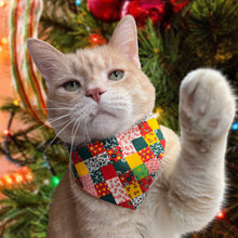Load image into Gallery viewer, Cat Bandana - Vintage Calico Christmas Patchwork