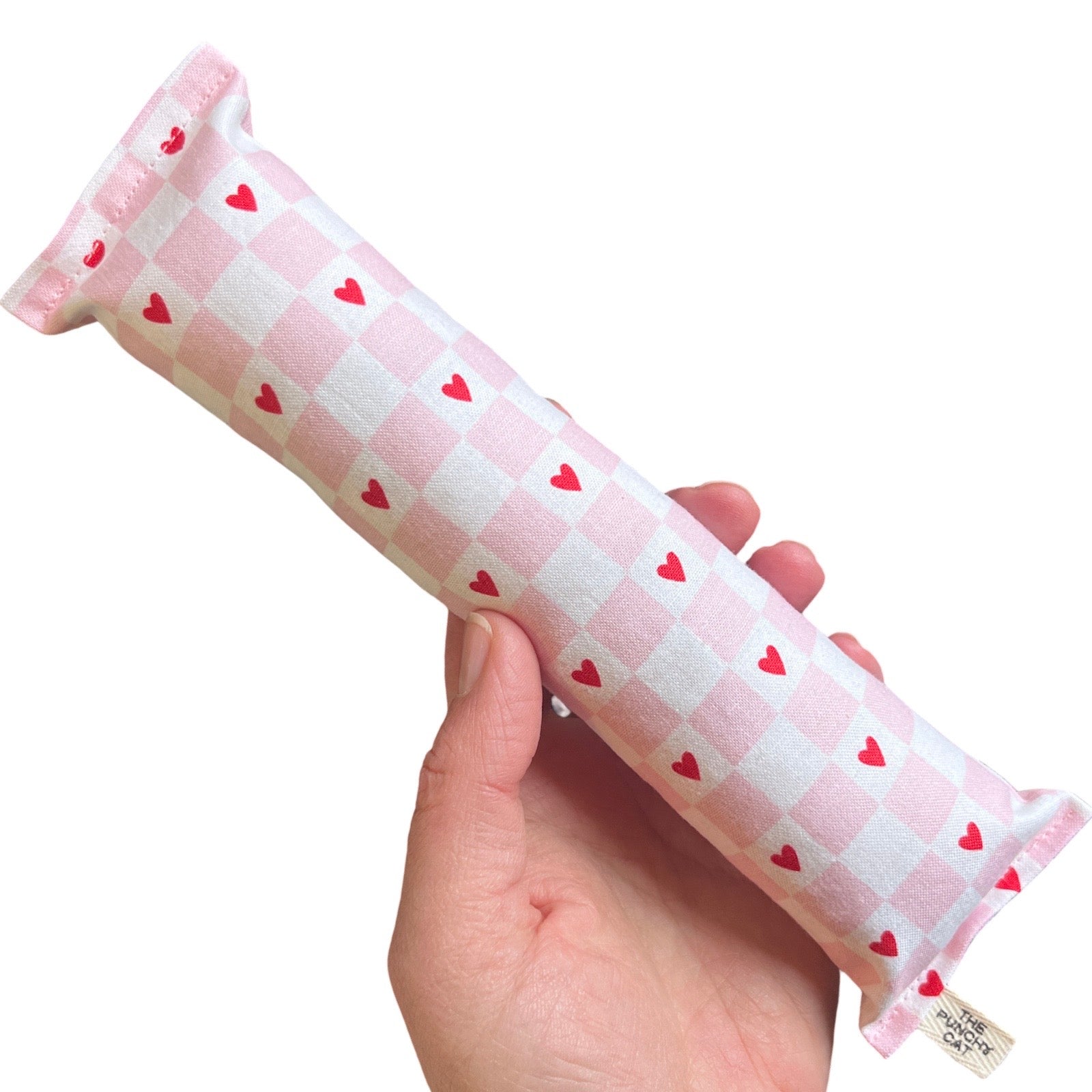 Catnip Kicker Log - Checker Pink Heart – The Punchy Cat