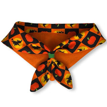 Load image into Gallery viewer, Cat Bandana - Vintage Witches &amp; Pumpkins Checkered
