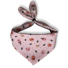 Load image into Gallery viewer, Cat Bandana - Pumpkins &amp; Spiders on Pink
