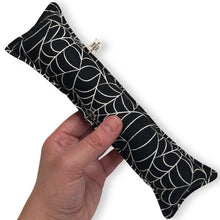 Load image into Gallery viewer, Rattle Catnip Kicker Toy - Spiderwebs on Black
