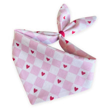 Load image into Gallery viewer, Cat Bandana - Pink Checker Heart
