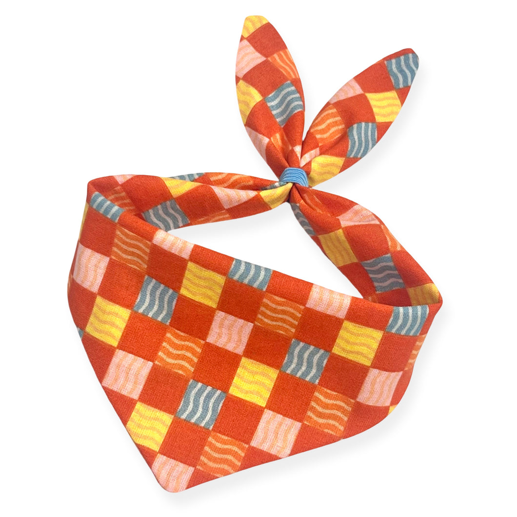 Cat Bandana  - Orange Wavy Checker