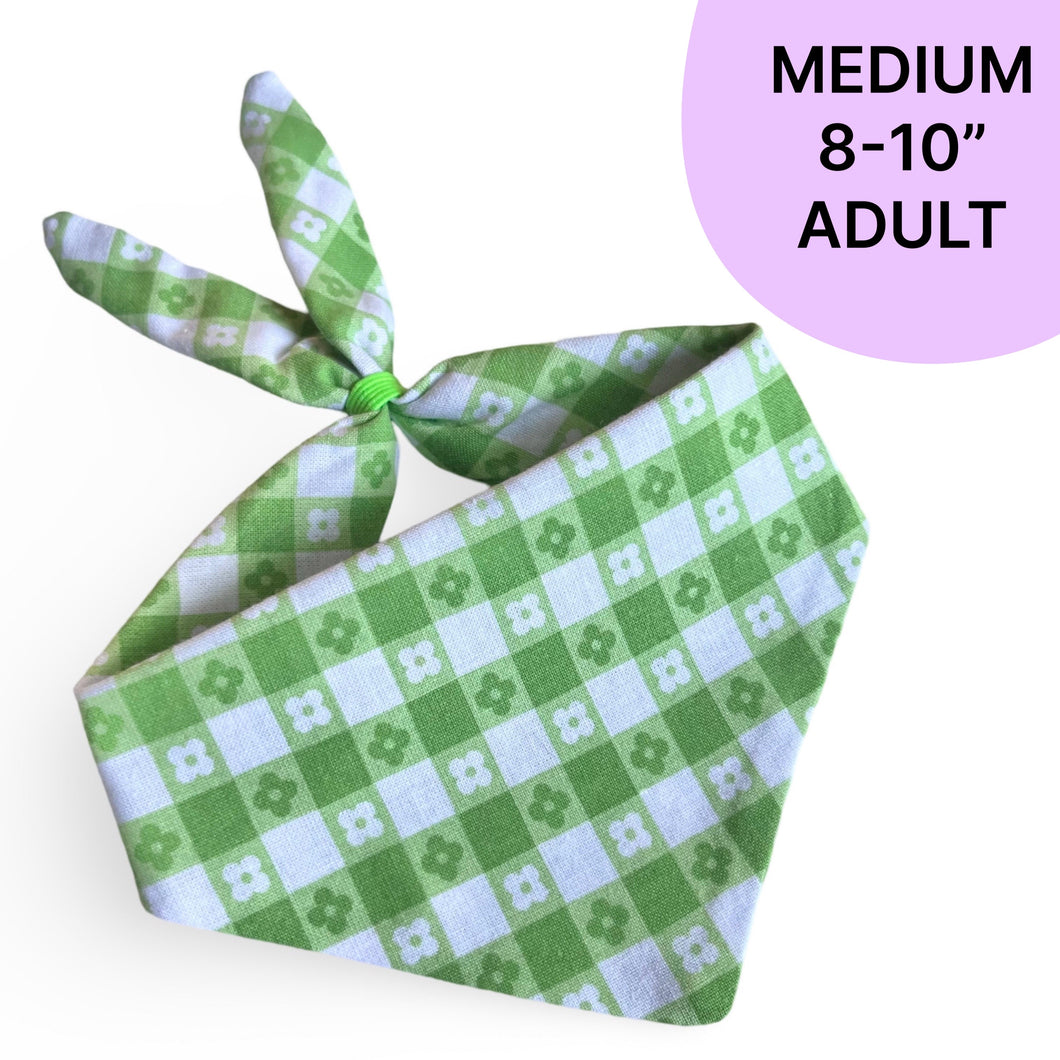 MEDIUM Bandana - Green Gingham Daisy