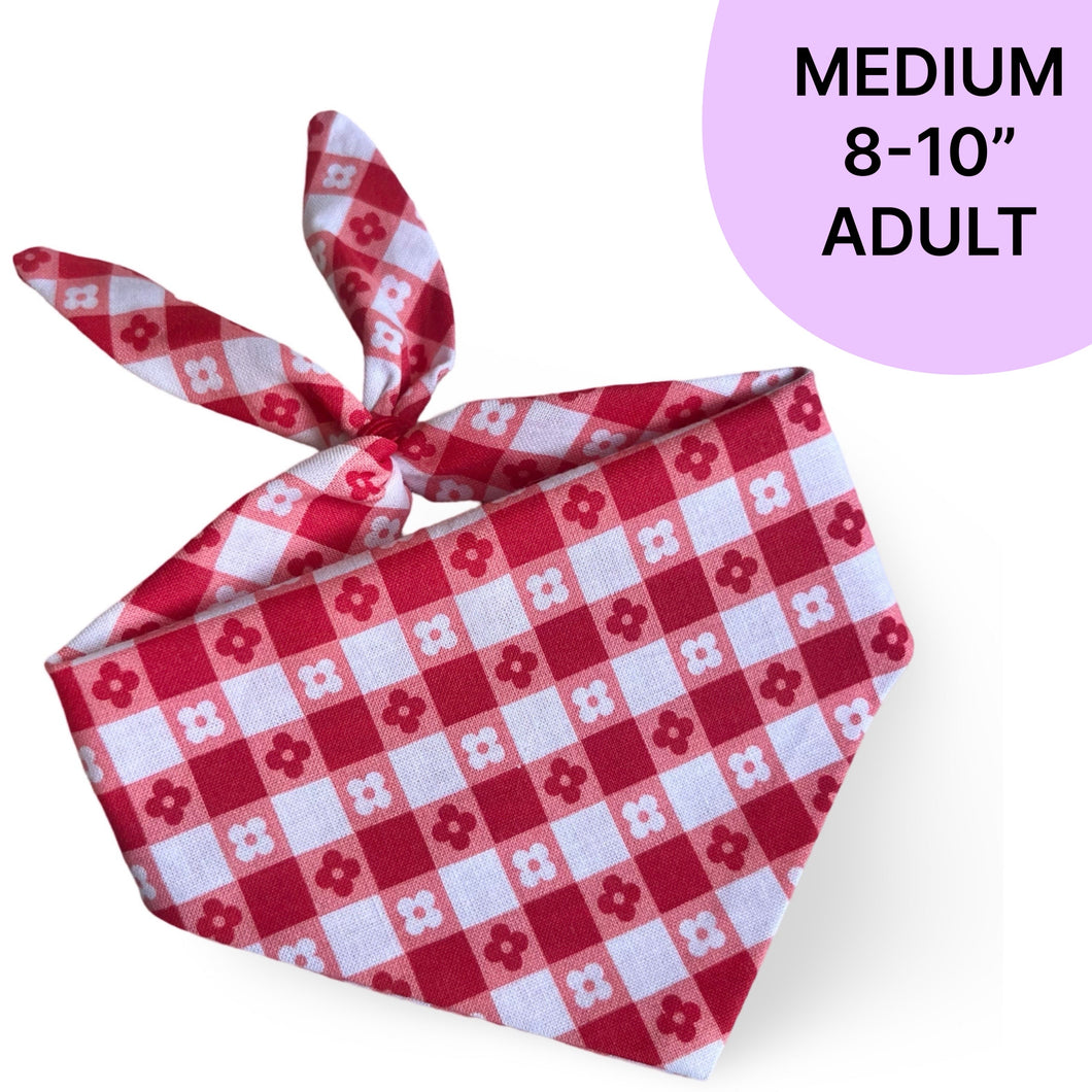 MEDIUM Bandana - Red Gingham Daisy