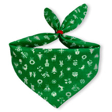 Load image into Gallery viewer, Cat Bandana - Vintage Green Ditzy Christmas Print

