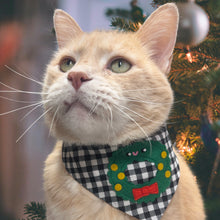 Load image into Gallery viewer, Cat Bandana  - Gingham Wreath Applique
