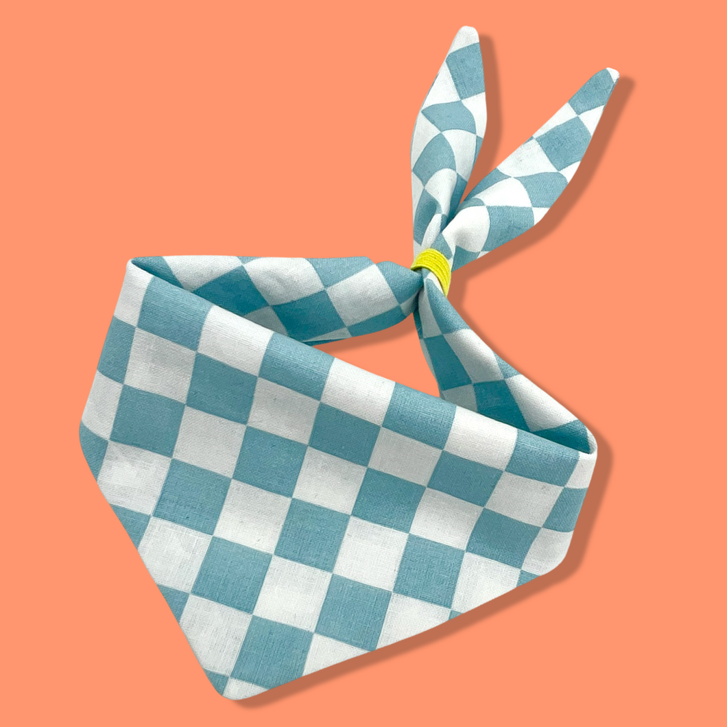 Light Blue Checkered Breakaway Cat Bandana
